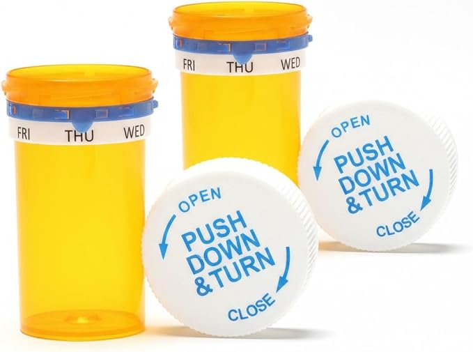 Smart Pill Bottle, Automatic Medication Reminder, Pill Organizer, 7 Day Weekly Tracker, Daily Medicine Dispenser, Child-Resistant Cap, Seniors Friendly, 2-Pack
