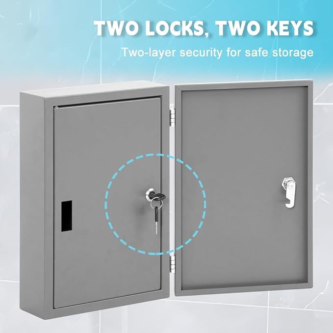 Yeeoy Locking Medicine Cabinet, Wall Mount Narcotics Cabinet with Lock & Double Door, Secure Steel Drug Cabinet Medicine Lock Box for Home School use, Grey