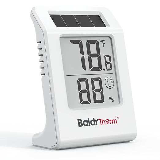 Digital Thermometer Humidity Gauge Meter | Solar-Powered 2.2" Indoor Temperature Humidity Monitor for Baby Rooms, Home, Office, and Wine Cellars, White, 1Pack