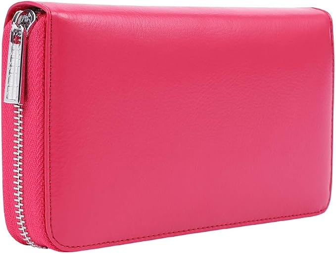 Women 36 Slots RFID Blocking Card Holder Large Long Leather Zipper Organizer Accordion Wallet,Rose