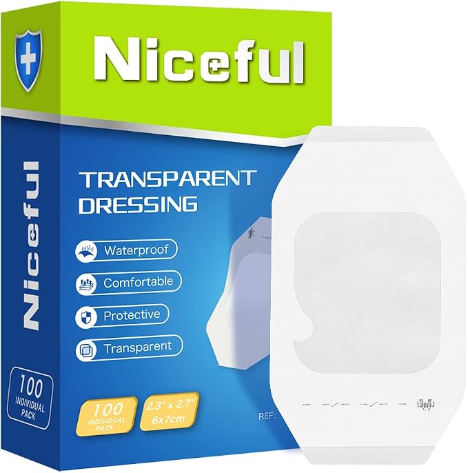 Niceful 100 Count Transparent Film Dressing 2.3'' x 2.7'', Waterproof Bandages Post Surgical for Wound Cover Shower, Clear Bandage
