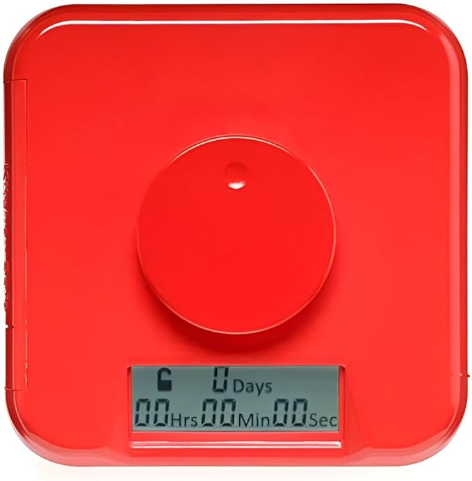 Phone Lockbox & Snack Lock Box with Timer (XL) - KSafe Timed Lock Box for Cell Phones, Food - Kitchen Safe Time Locking Container for Habit Formation (Red Lid + 12.3” Clear Base with Access Port)