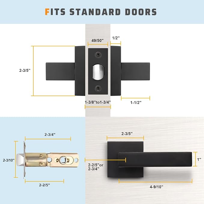 KNOBWELL 5 Pack Heavy Duty Matte Black Door Handle, Interior Door Handle Passage Lever Hall and Closet Doorknob, Left or Right Handing, 2.07 lb One Lever