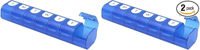 EZY DOSE Weekly (7-Day) Pill Organizer, Vitamin Case, and Medicine Box, X-Large Compartments, Easy Fill All Compartments at Once, Color May Vary (Pack of 2)
