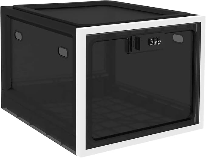 Medicine Lock Box with Combination Lock, Large Medication Lock Box with Code, Locked Refrigerator Box for Food, Snack, Tablet Storage Locker, Cell Phone Jail Classroom, Family (Black)
