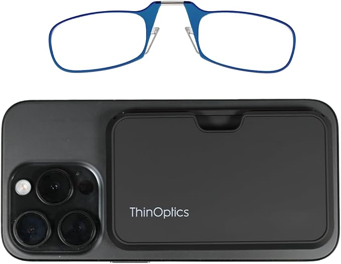 Always With You by ThinOptics Classic Reading Glasses + Case that Sticks to Your Phone - Ultra-Thin Armless Pocket Readers