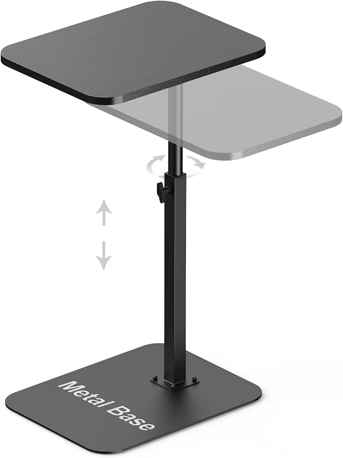Side Table Sofa Tray for Couch Heavy Metal Base Swivel/Adjustable Height | Sofa Bed Bathroom Study TV Tray C Shaped End Table Food Snack Trays for Eating
