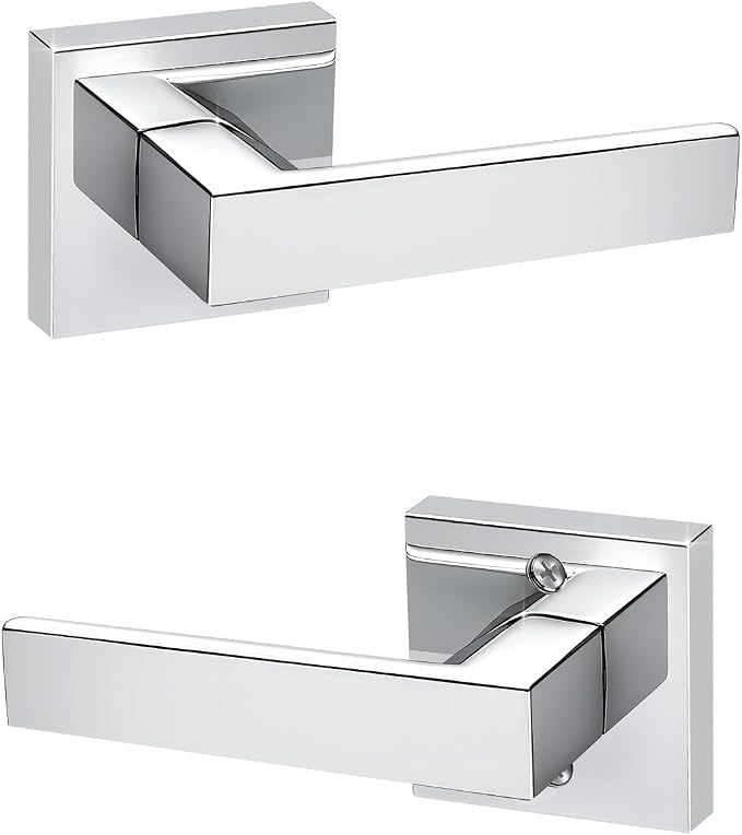 KNOBWELL 1 Pack Polished Chrome Door Handle Square Doorknob with Lever Interior Door Lever for Closet Hallway