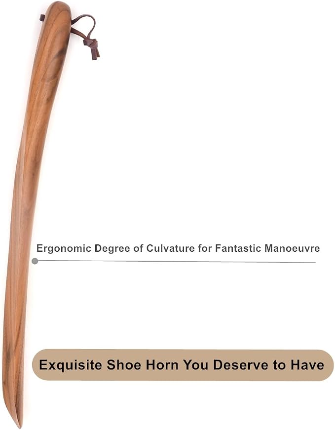 Bamber Wooden Shoe Horn Wood Shoehorn with Handle for Seniors Women Men Kids, 17.7'' Long, Black Walnut