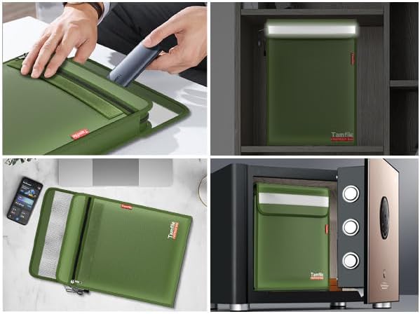 6400℉ Fireproof Document Bag, 15”x 11” Waterproof Document Organizer, Green | Fireproof Money Bag, 2 Pockets,Safe Important Document Organizer for A4 A5 Legal Letter Size, Valuables, Legal Documents
