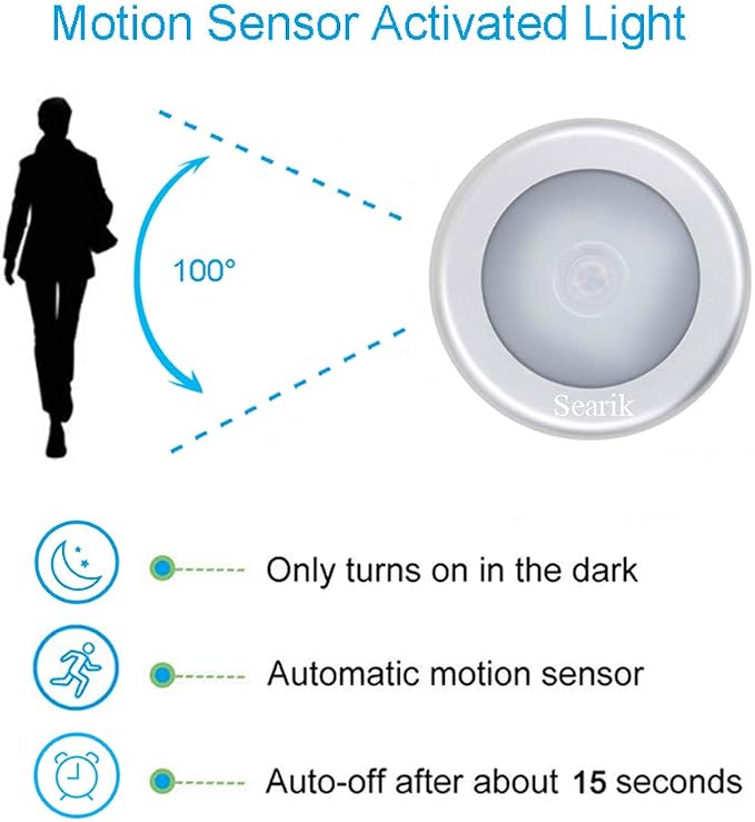 6 Pcs Motion Sensor Night Light Indoor, Cordless Battery Operated LED Night Light Step Lights Wireless Under Cabinet Lighting Safety Lamp for Bedroom Kitchen Stair Bathroom Closet Hallway Path
