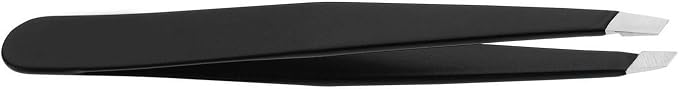 Eyebrow Tweezers Stainless Steel Facial Hair Removal Tweezers for Men & Women in Black with Slanted Tip for Easy Plucking by AURAY