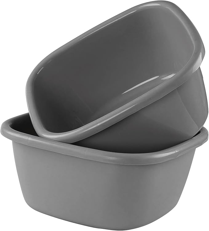 Begale 2-Pack Large Wash Basin/Dish Pan, 18 Quart (Gray)