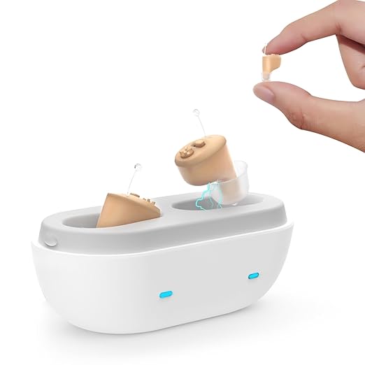 True Hearing Aids for Seniors Not Amplifier- Noise Cancelling, Rechargeable & Invisible with Magnetic Charging Box