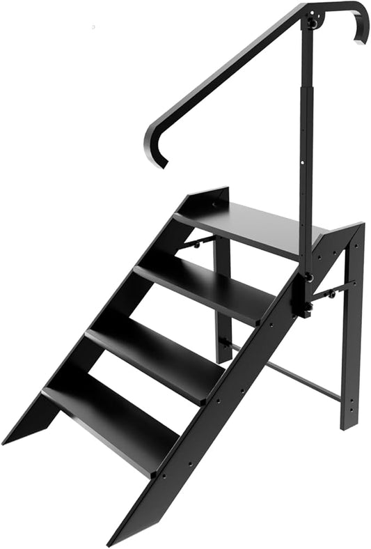 Step Ladder, Foldable Step Stool, 4 Step Folding RV Steps with Handrail, Camper Steps Outdoor, for Reaching High, Travel Trailer, Mobile Home, Spa