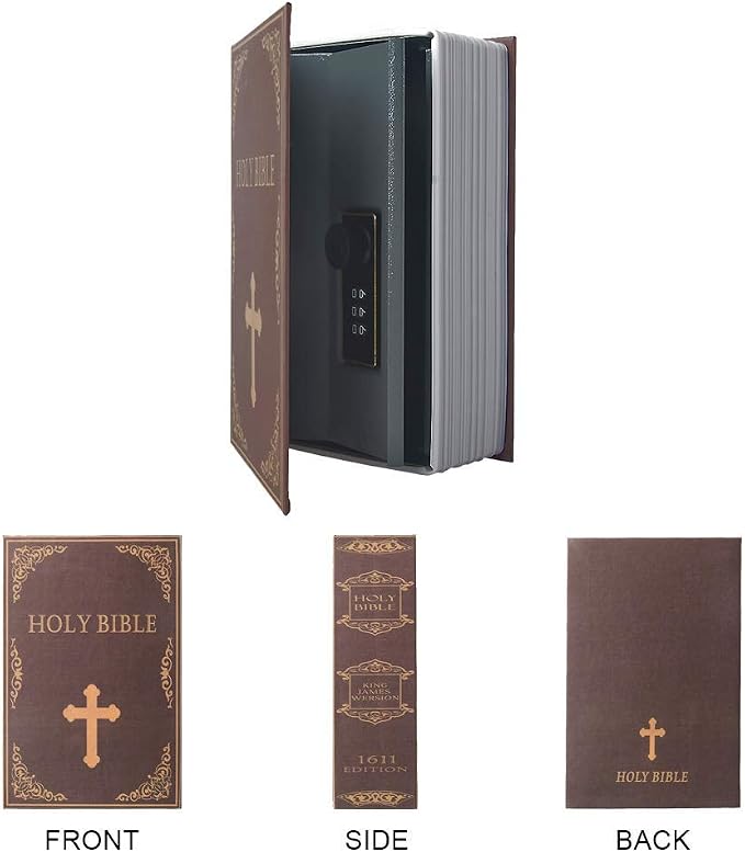 Small Sized Diversion Book Safe Storage Box, Dictionary Secret Safe Can with Security Combination Lock/Key, Diversion Book Hidden Safe (Combination, Bible)