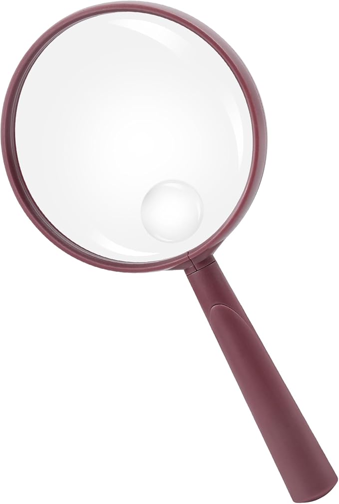 Feosky Handheld Reading Magnifier, 10X Magnifier, 75mm Shatterproof Lens, Adults Close Work Non-Slip Handle for Seniors Reading and Nature Exploration (Wine Red)