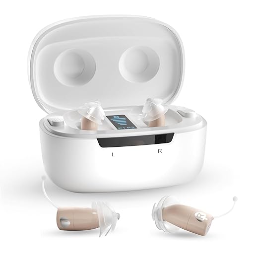 Ceretone Supermini Rechargeable Hearing Aids for Seniors, Invisible OTC Hearing Aids with Advanced Wind Noise Management - Auto Turn On&Off, Hearing Device with 4 Sizes Soft Eartips (Beige)