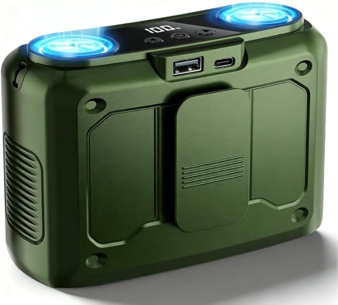 20000mAh Personal Fan, 22000RPM Dual Motors Portable Fans, True High Speed | 200% Strong Airflow, Up to 41H Cooling Time Waist Fan for Jobsite, Travel, Outdoor, Camping Accessories for Men Dad, Green