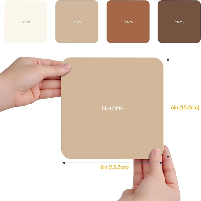 NIHOME Silicone Jar Opener – 6 Inch Large Anti-Slip Grip Pads, Premium 100% Food-Grade Silicone, Stylish Designer Colors, Multi-Purpose Heat-Resistant Mat & Coaster, Set of 4 (Coffee Colors, Square)