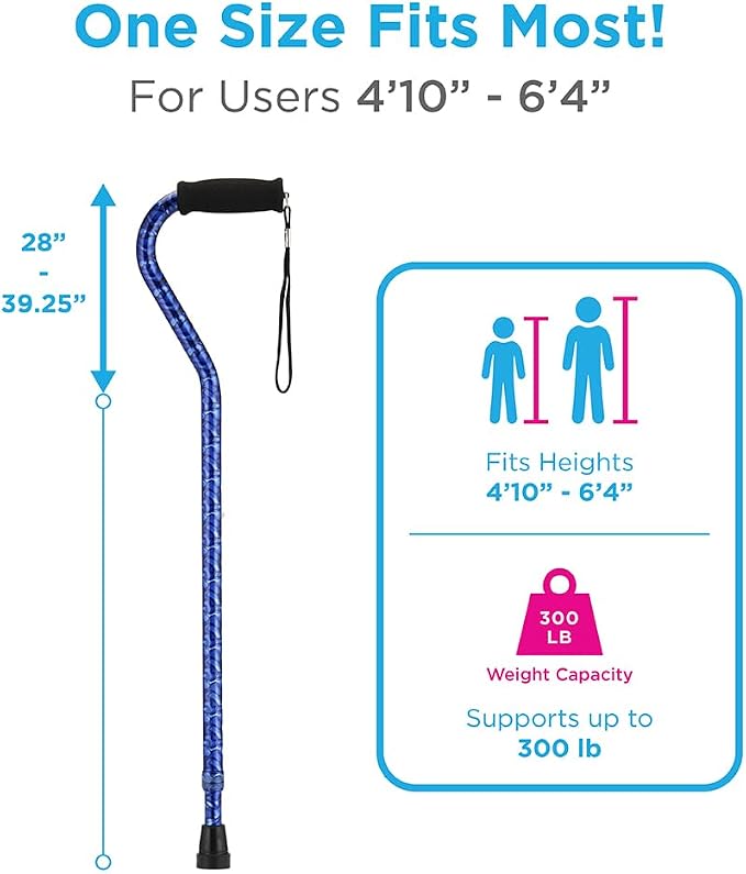 NOVA Offset Walking Cane for Seniors, Men & Women – Lightweight Adjustable Walking Cane with Soft Foam Grip, Wrist Strap, Anti-Rattle Lock & Non-Slip Tip – Stylish Mobility Aid