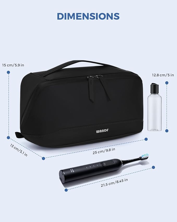 WANDF PU Leather Toiletry Bag for Men, Dopp Kit with Hanging Pouch | Water-Resistant Fabric, Travel Bag for Toiletries, Compact Storage, Shaving Accessories, Weekend Trips