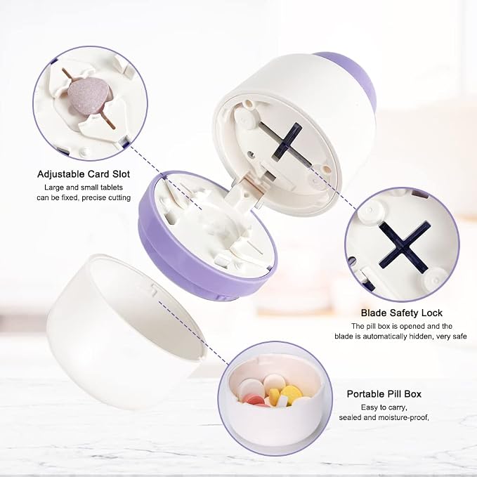 Pill Cutter Splitter for Small and Tiny Pills with Stainless Steel Blade for Cutting Small or Large Pills in Half or Quarter Suitable for Cuting Vitamins, Tablets