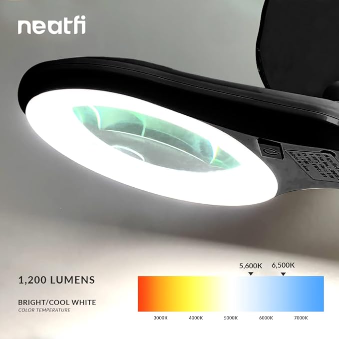 Neatfi (New Model) Bifocals 1,200 Lumens Super LED Magnifying Lamp with Clamp, Dimmable, 60 Pcs SMD LED, 5 Inches Diameter Lens, Adjustable Arm (5 Diopter + 20 Diopter, Black)