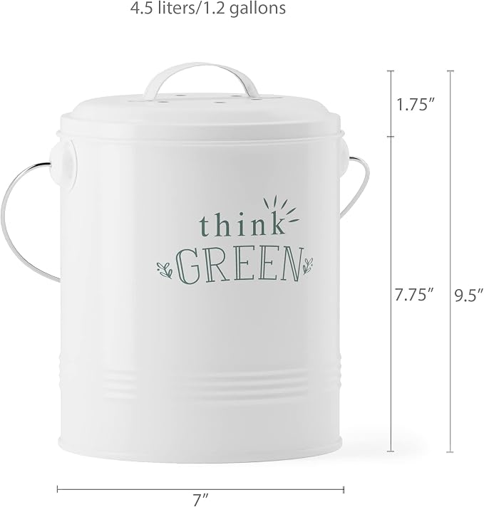 Barnyard Designs 1.2 Gallon Kitchen Counter Compost Bin with Lid (White) | Countertop Composter with Smell-Absorbing Filters and Removable Inner Bucket; Food Waste Pail for Easy Cleaning