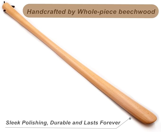 Bamber Wooden Shoe Horn Wood Shoehorn with Handle for Seniors Women Men Kids, 27'' Long, Beech Wood