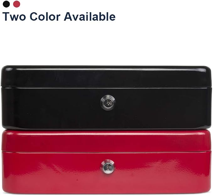 KYODOLED Locking Cash Box with Lock,Money Box with Cash Tray,Lock Safe Box with Key,Money Saving Organizer,11.81Lx 9.45Wx 3.54H Inches,Red XL Large