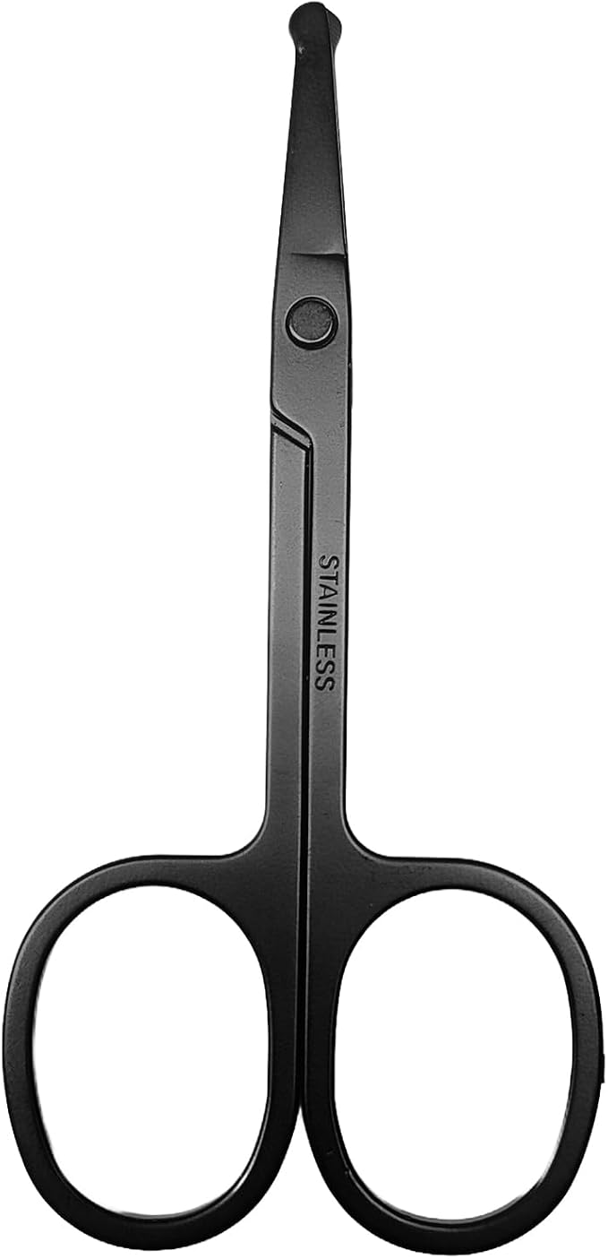 Premium Nose Hair Scissors, Ear and Nose Hair Trimmer Clipper, Curved Safety Blades with Rounded Tip for Trimming (Black)