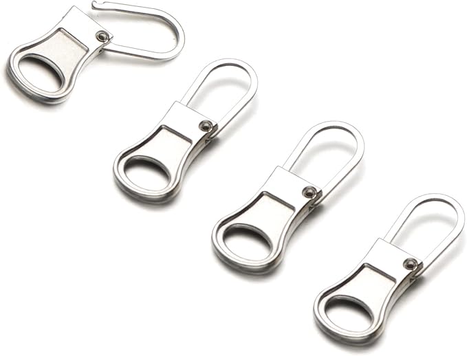 Mizeer Zipper Pulls for Jacket, Perfect for Small Hole Zippers, Detachable Small Zipper Pull Tab Replacement for Clothing Jackets Boots Purse 4PCS Silver