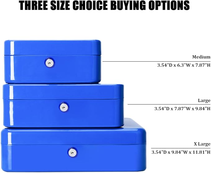 Jssmst Cash Box with Tray - Cash Box with Key Lock Safe Money Box with Cash Tray, Money Saving Box Lock Box for Money, 9.84'' x 7.87'' x 2.6'', Blue