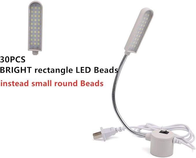 LED Sewing Machine Light,30 LED Magnetic Mount Drill Press Light with Flexible Silone Coating Gooseneck for Sewing Machine, Drill Presses, Desks, Music Stands, Craft, Workbenches, Lathes Lamps (White)