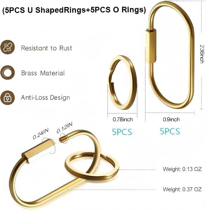 5-Pcs Brass Key Rings Bulk, Key Chain Organizer Holder for Men Women with Secure Screw Locking