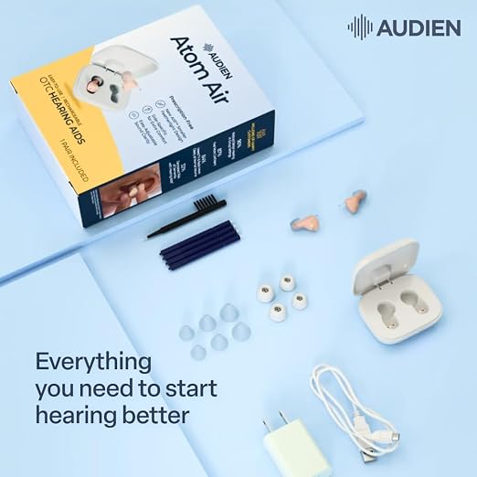 Audien Atom Air In-Ear Hearing Aids for Seniors & Adults | Rechargeable, OTC, Nearly Invisible, 24 Hour Battery Life