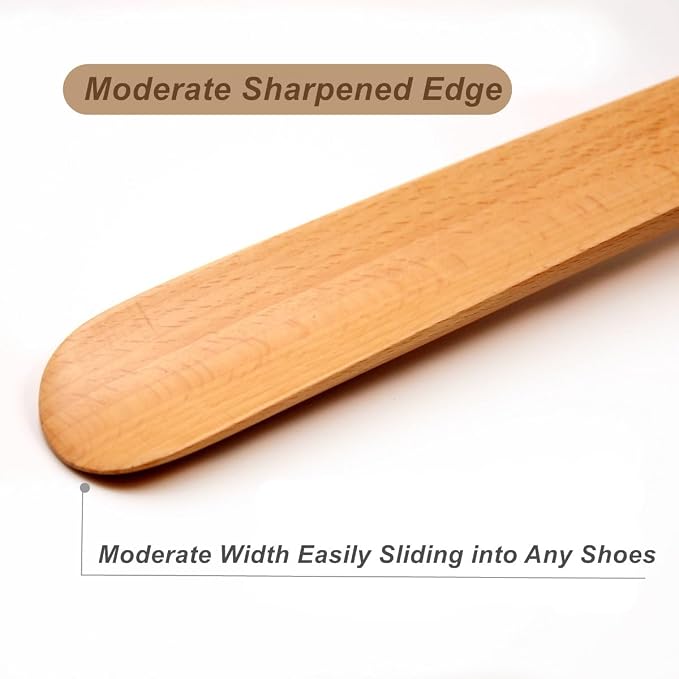 Bamber Wooden Shoe Horn Wood Shoehorn with Handle for Seniors Women Men Kids, 27'' Long, Beech Wood