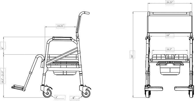 SolutionBased - - Lightweight Aluminum Folding Rolling Shower Chair for Elderly and Disabled - Rolling Commode Shower Wheelchair - Commode - Handicap Shower Chair with Wheels