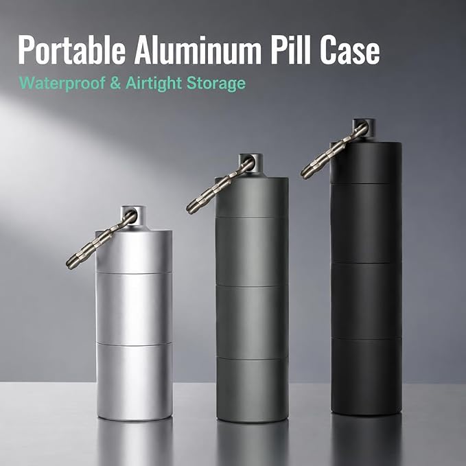 3 Packs Portable Keychain Pill Holder Case, EFFIET 3 Compartments Metal Pocket Emergency Pill Container Dispenser Box Outdoor Medicine Bottle Tin for Daily Supplyment (Mixed Color)