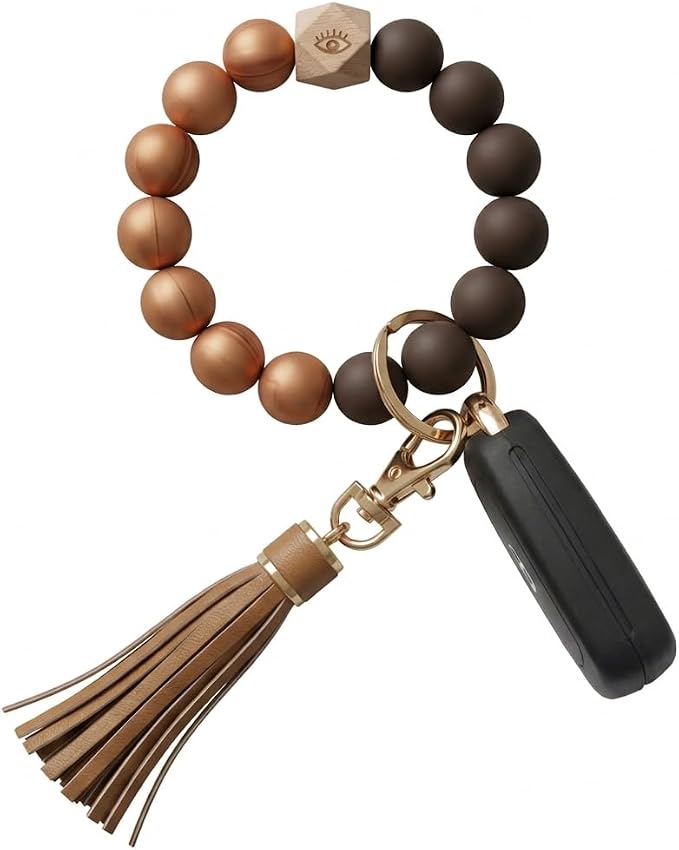 BIHRTC Key Ring Bracelet Car Keychain Holder Wristlet Silicone Women Beaded Bangle Chains