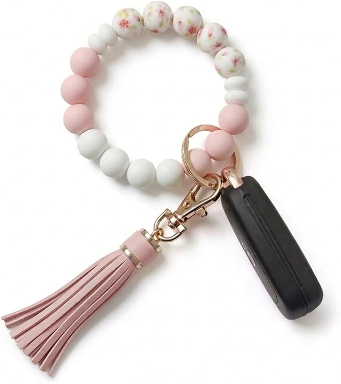 BIHRTC Key Ring Bracelet Car Keychain Holder Wristlet Silicone Women Beaded Bangle Chains