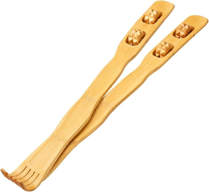 2-Pack Bamboo Back Scratcher by Dependable Industries – Long Reach, Massage Rollers, Self-Massage & Itch Relief, Eco-Friendly