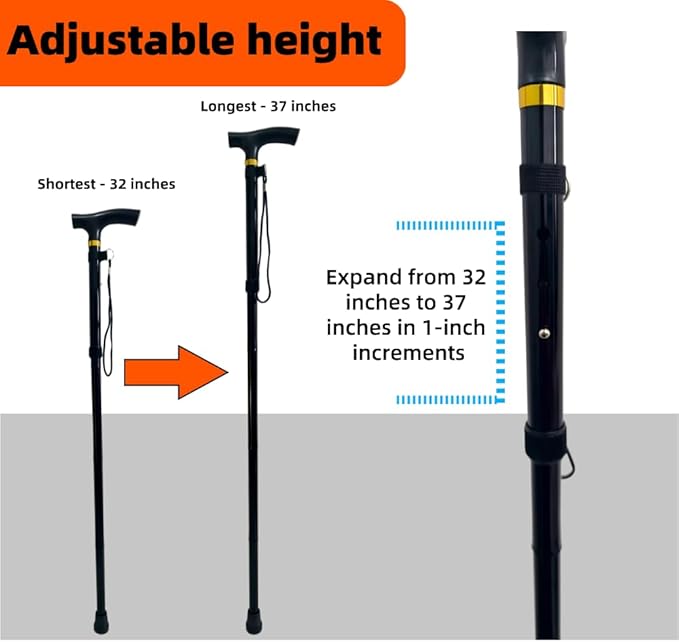 Ultra-Lightweight Foldable Cane with Wrist Strap & Ergonomic Handle - Adjustable Mobility Aid for Seniors,Adults,Women & Men - Assists Daily Walking,Stair Climbing & Balance Support