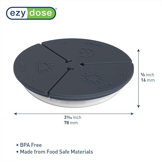 Ezy Dose Weekly (7-Day) Daily Pill Case, Medicine Planner, Vitamin Organizer Container, Compact Round Containers with Flexible Lids and Removable Compartments, 3 Times a Day, Soft Black, BPA Free