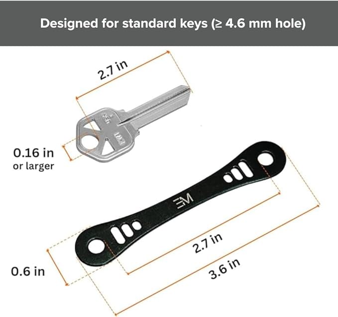 EM Compact Key Holder, Pocket Key Organizer, 14 Keys Key Bar | Fits 4.6 mm or larger keyholes only. Small hole keys like mailbox keys may not fit. Anti jingle, removable clip