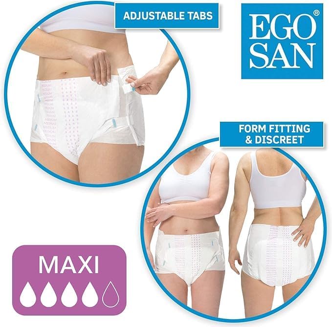 EGOSAN Maxi Incontinence Adult Diaper Brief Maximum Absorbency and Adjustable Tabs for Men and Women (Diapers, 2 Count (Small Sample))