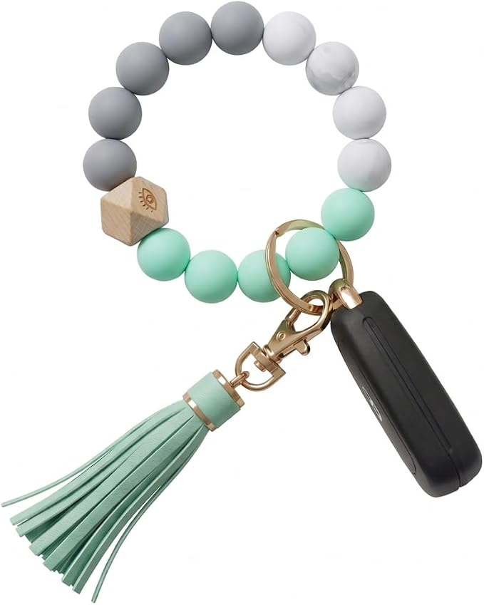 BIHRTC Key Ring Bracelet Car Keychain Holder Wristlet Silicone Women Beaded Bangle Chains