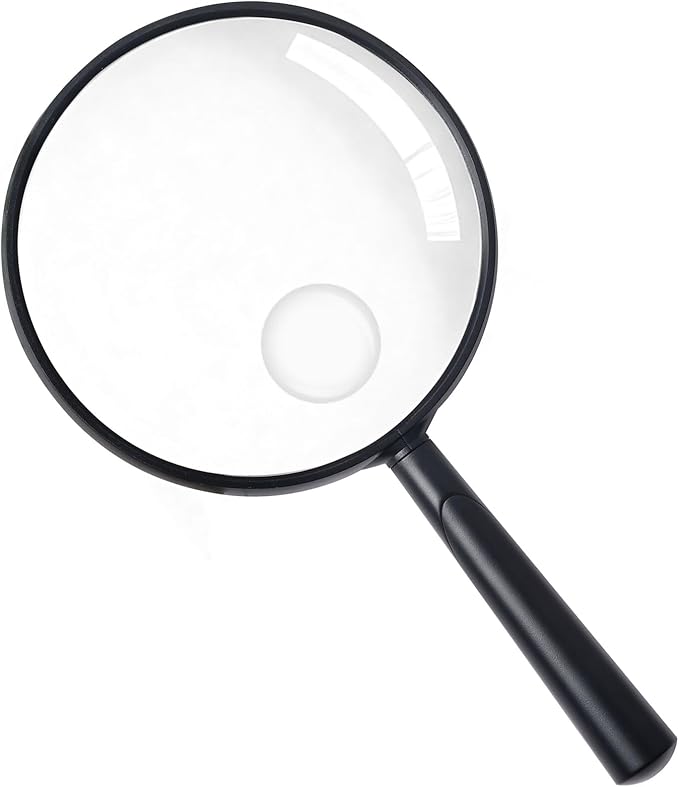 Feosky Handheld Reading Magnifier, 10X Magnifier, 110mm Shatterproof Lens, Adults Close Work Non-Slip Handle for Seniors Reading and Nature Exploration(Black)