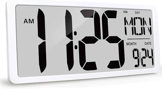 18.5" Extra Large Atomic Clock with Backlight Digital Wall Clock Battery Operated with Charging Function Jumbo LCD Display Clock Time/Calendar/Temperature for Wall Bedroom Classroom